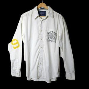 American Eagle AE Men's Large Vintage Fit Eagle Oxford White with Gray/Yellow